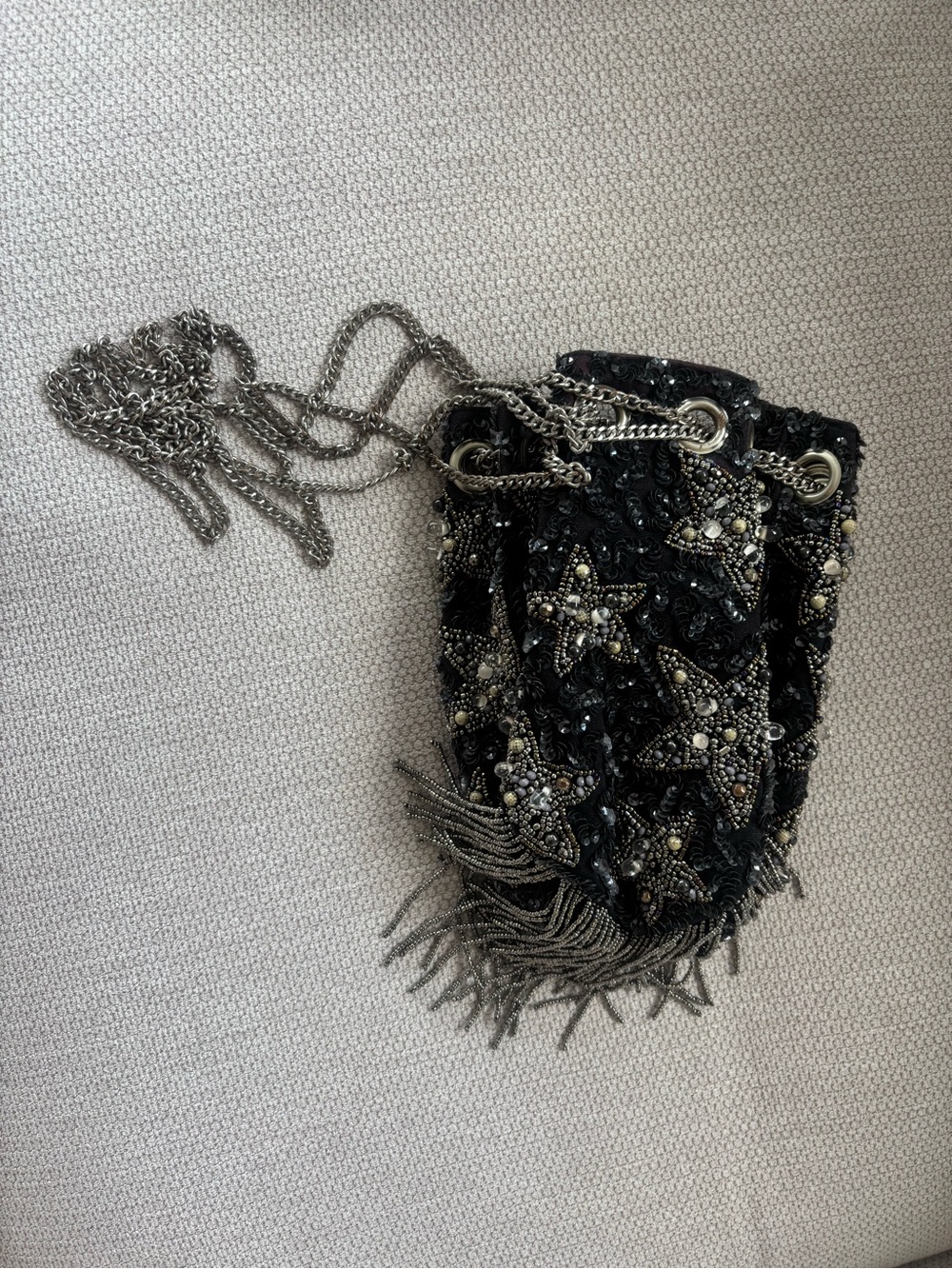 Zara Black Beaded Star Crossbody Bag with Silver Chain - Picture 2 of 5
